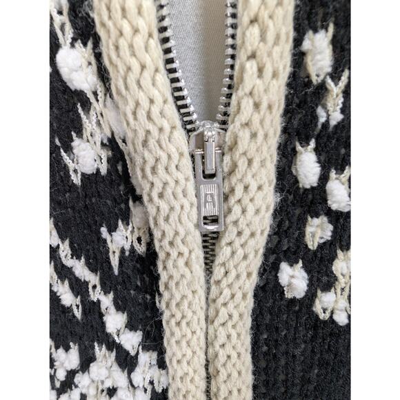 Venus Black White Hooded Knit Cardigan Sweater Coat Zip Front Size Small - Picture 5 of 10